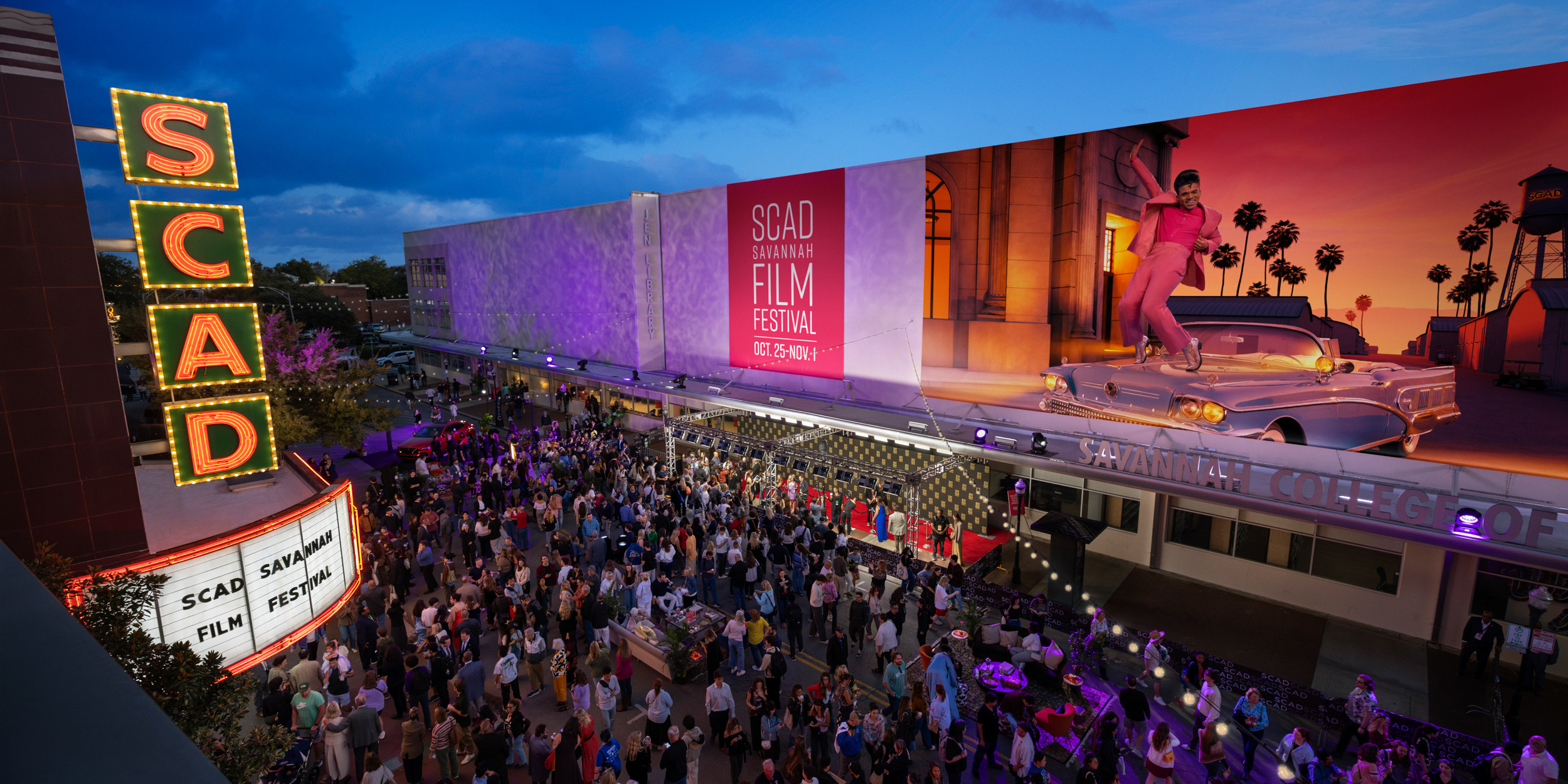 SCAD Savannah Film Festival campaign photography across guides, social media, signage, and editorial placements